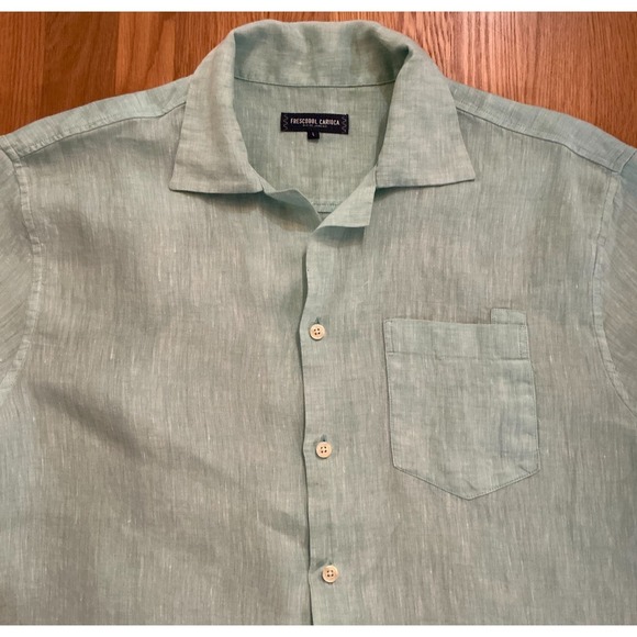 Frescobol Carioca Large Linen Short Sleeve Shirt Mint Green Quiet Luxury Resort - Picture 2 of 9